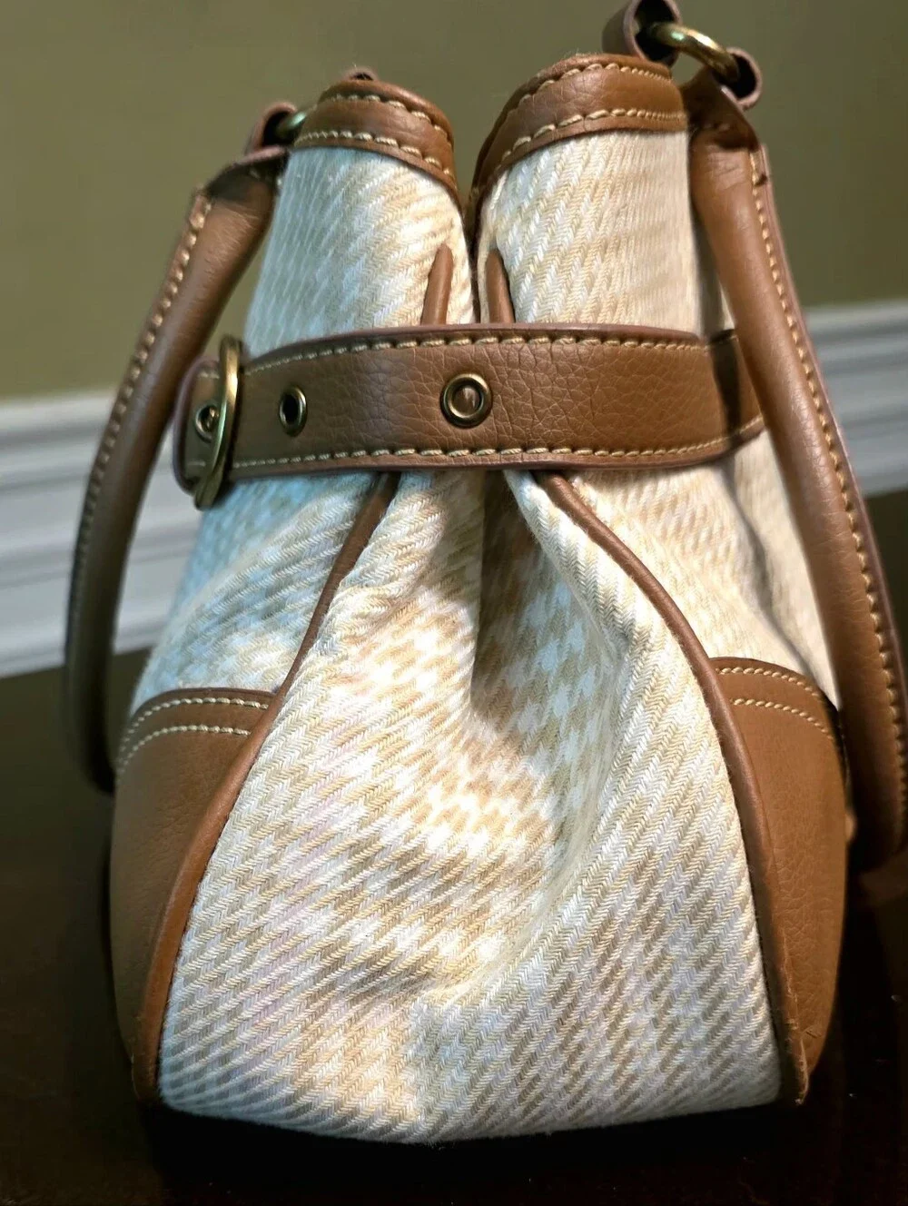 Vintage Y2K Chaps Plaid East West Satchel Brown Preppy Bag